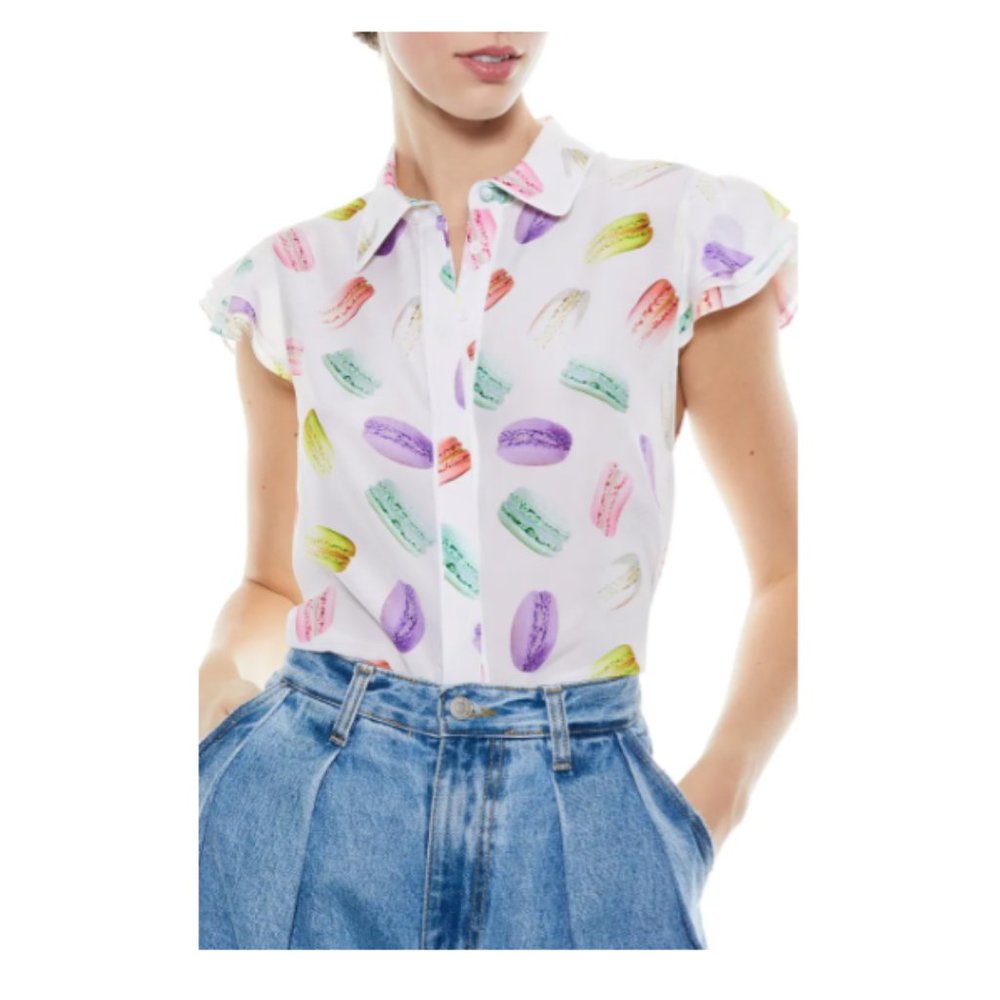 Alice + Olivia | Eli Macaron Print Flutter Blouse - image 2